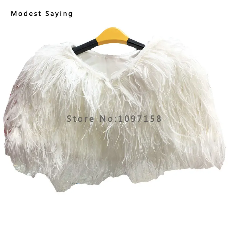 Элегантные зимние меховые Свадебные пальто цвета слоновой кости с страусиными