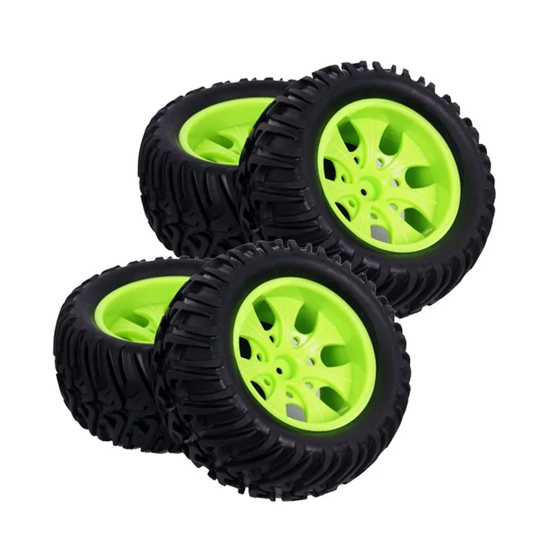 4pcs RC Rubber Sponge Tires Tyre Wheel Rim HSP 1:10 Monster Bigfoot Truck 94111 94108 94188 Green 88003 | Игрушки и хобби