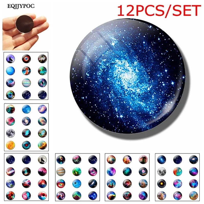 

12pcs Romantic mysterious planet nebula Fridge Magnet 25MM Glass Note Holder Decoration Refrigerator Magnetic Sticker Home Decor