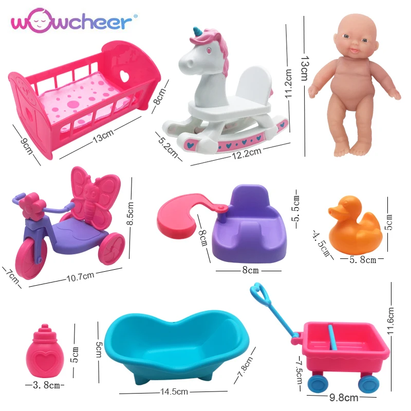 WOWCHEER 12 см 6 шт. Bebes Reborn мини детские куклы с Колыбель Ванна Мягкие силиконовые маленькие куклы реалистичные Kawaii Игрушки для девочек