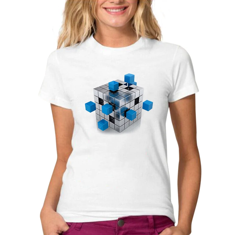 Cloudstyle новая дизайнерская Летняя женская футболка Rubik's Cube с 3D принтом коротким
