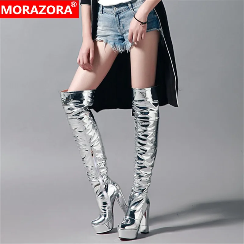 MORAZORA/Новинка года; женские Сапоги выше колена; сапоги на платформе с круглым носком в стиле панк; сезон осень-зима; вечерние женские сапоги для выпускного вечера