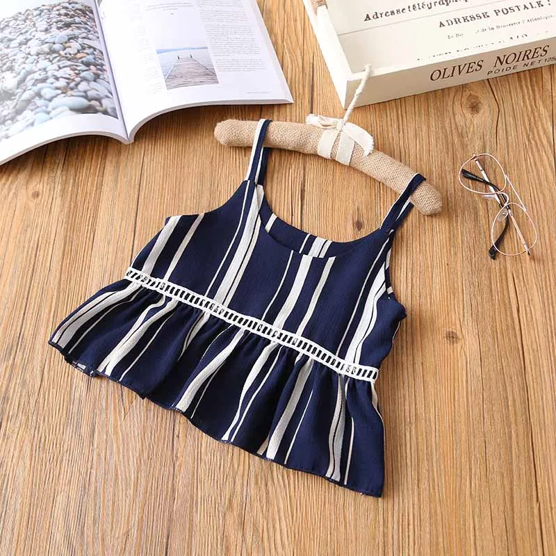 Комплект летней одежды для девочек полосатый жилет с открытыми плечами широкие