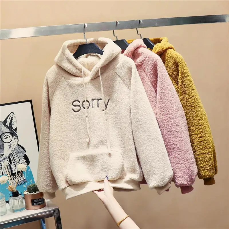 Новое осенне зимнее пальто с милым капюшоном и принтом извините Harajuku свободные