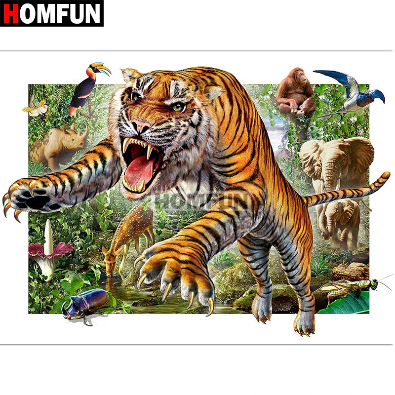 Алмазная 5D Вышивка HOMFUN Лес Тигр картина сделай сам с полными