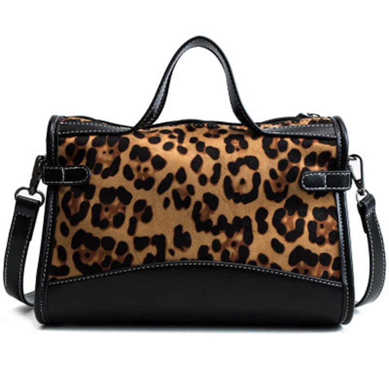 

Women Leopard Tote New Fashion Female Scrub Rivet Handbag Large Capacity Lady Shoulder Bags Patchwork Crossbody Bag SS0414