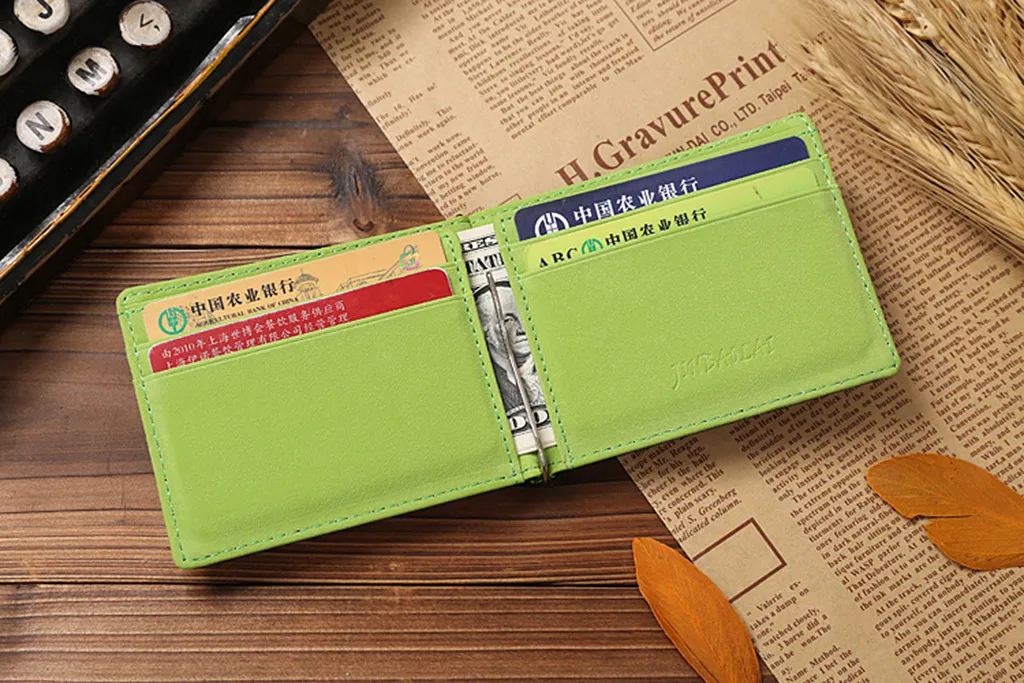 Мужской кошелек ISHOWTIENDA тонкий мини с клипсой для денег в долларах Кожаный