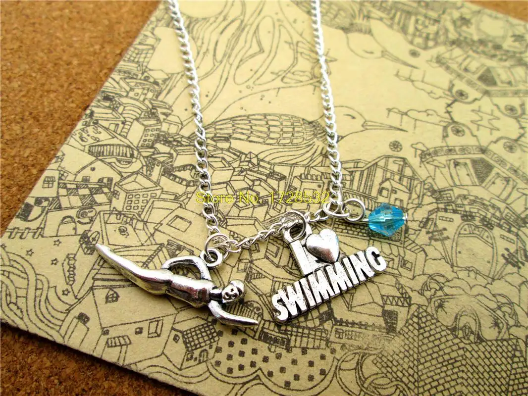 3 шт./лот модное ожерелье для плавания спортивное античное серебряное 3D I love |