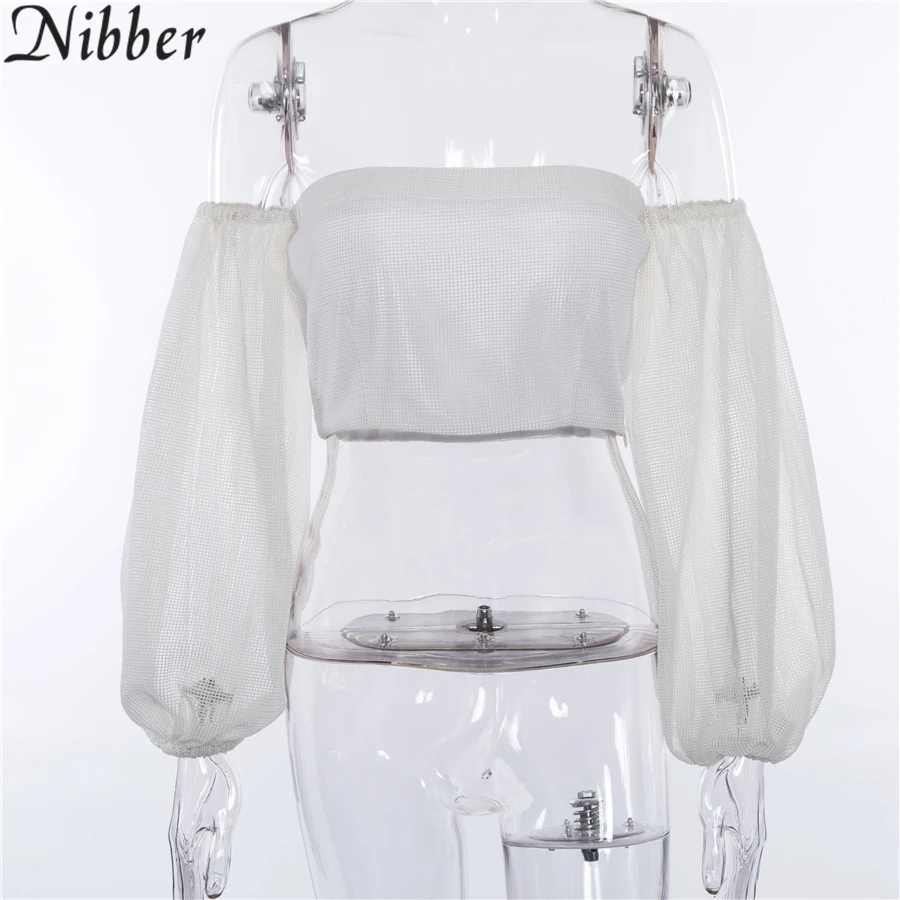 Nibber 2018New модные белые женские футболки, сексуальные топы с открытыми плечами, летние пушистые рукава, повседневные свободные топы, сексуальная уличная одежда