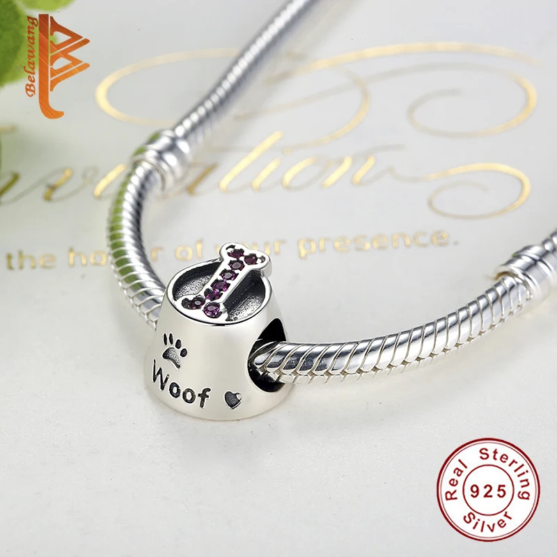 BELAWANG 925 Sterling Silver Paw Print Woof Animal Charms Bone Beads Fit Original BW Bracelet Bangle DIY Jewelry Making | Украшения и