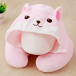 Pink A Плюшевая u-образная подушка для собаки с капюшоном, моющаяся подушка для шеи с капюшоном, для собаки, для детей, взрослых, для путешествий, автомобиля, самолета - Цвет: Pink A