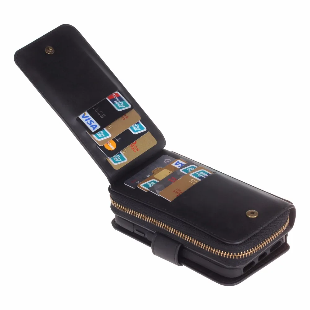 Съемный ретро кожаный кошелек на молнии сумка Кошелек Чехлы для iPhone 11 Pro Max XS Max XR XS X 7 8 6 6S Plus Бизнес Кошелек Сумочка