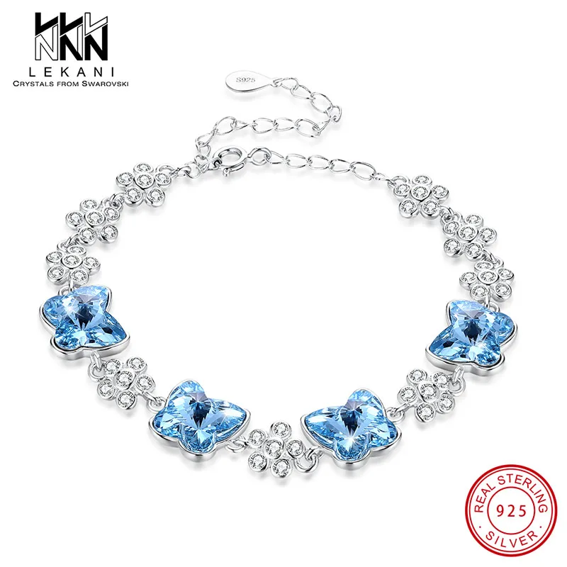 Женский браслет с кристаллами Swarovski из серебра 925 пробы изысканными цветами