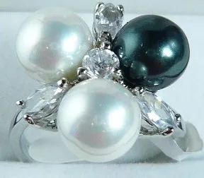 Оптовая продажа 8 мм черные и белые перламутровые Кольца с жемчугом (#7.8.9)|anneau|anneau