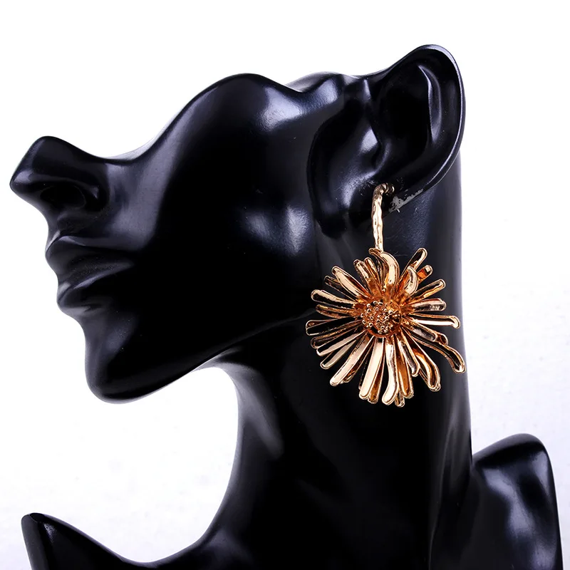 Большие Винтажные серьги с хризантемами для женщин геометрическим узором 2019 |