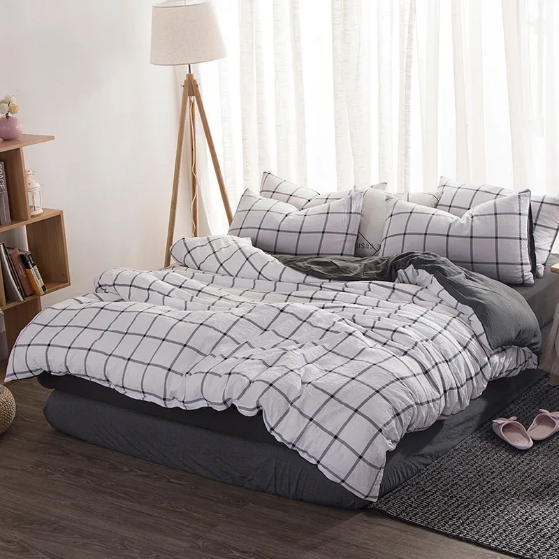 White Plaid 4 шт. Комплект постельного белья производитель пододеяльник домашний текстиль комплект постельного белья King size Простыня Комплект постельного белья s для девочки - Цвет: White Plaid