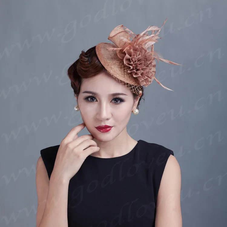 Головной убор женский с цветами Свадебная вуалетка цвета слоновой кости перьями