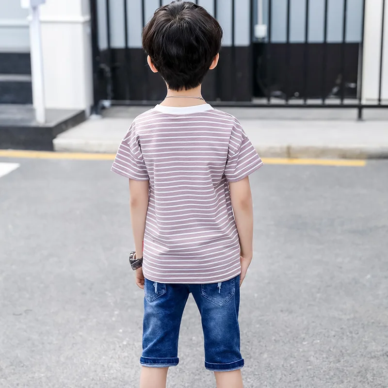 2019 Toddler Boy Summer Clothes Big Boys Boutique Kids Clothing Set Suits Children Outfits Striped T-shirts + Denim Shorts |