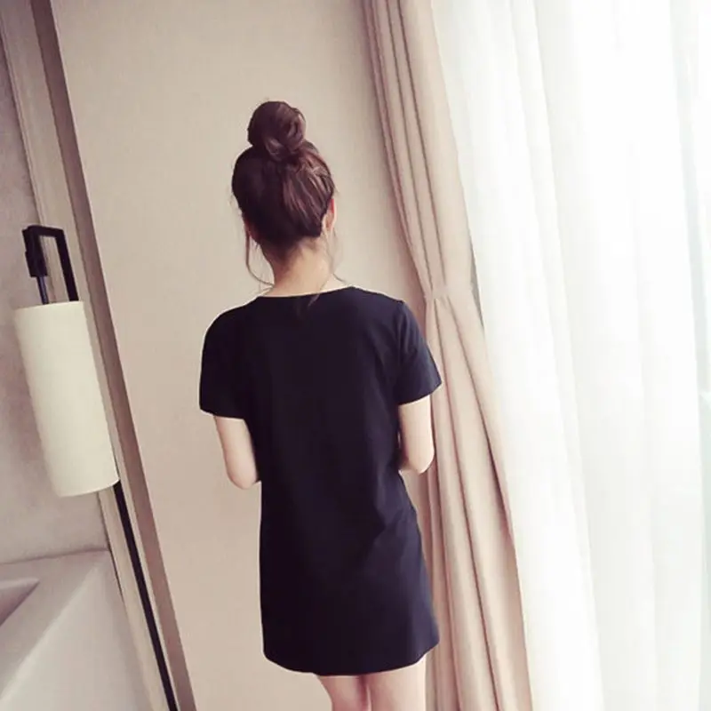 Популярное летнее женское платье до колена с буквенным принтом круглым вырезом