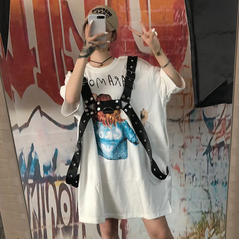 Женская длинная футболка в стиле хип хоп красная Сетчатая с короткими рукавами