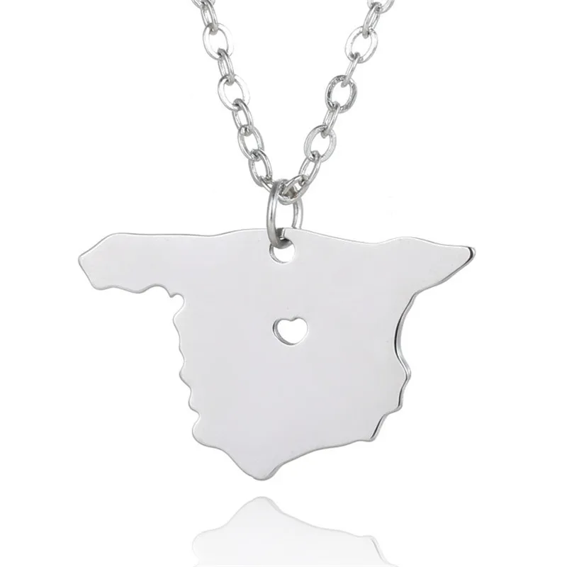 Ожерелье из нержавеющей стали с подвеской в виде сердца и карты Испании|Ожерелья