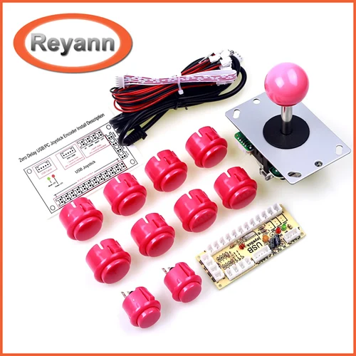 Аркадный джойстик DIY Kit Нулевая задержка аркадный DIY Kit USB энкодер к ПК аркадный джойстик+ китайские кнопки SANWA для MAME& JAMMA - Цвет: 1 Player Pink Kit