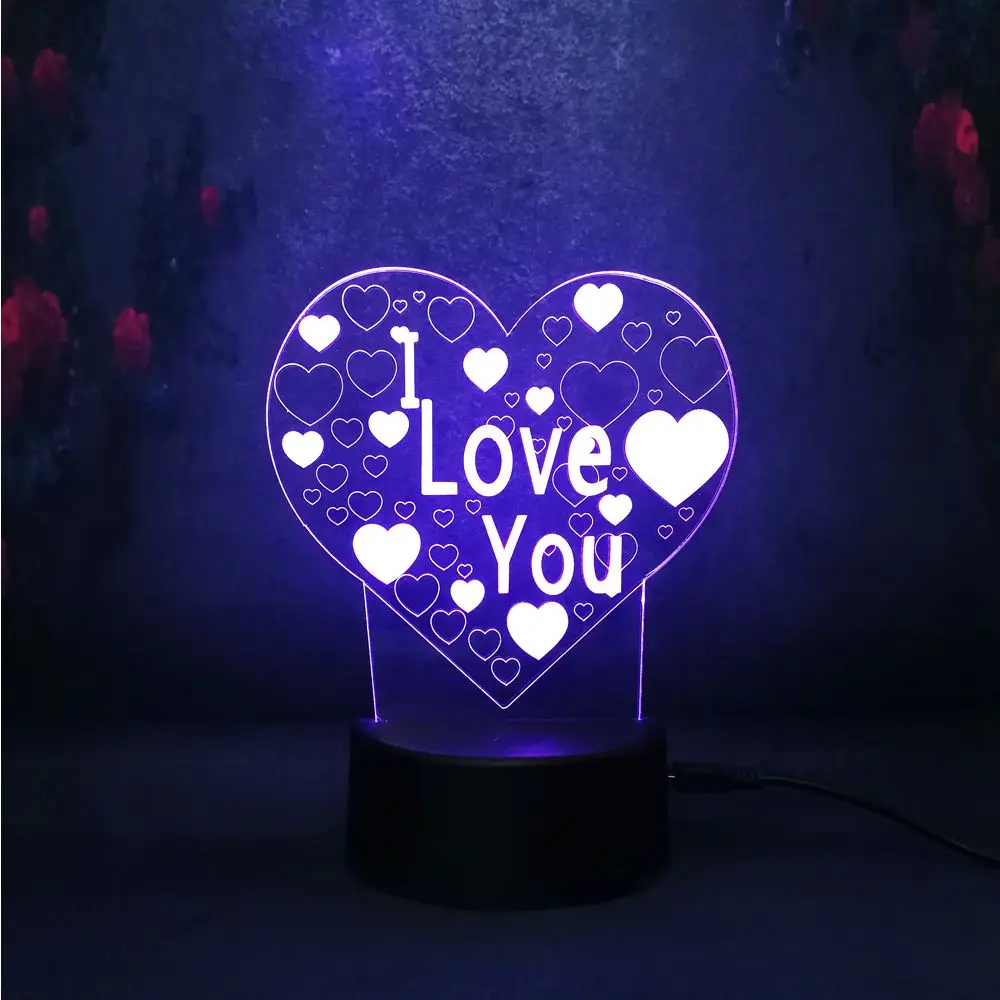 Романтическая любовь картина Иллюзия ночник 3D led RGB лампа для зарядки Лава