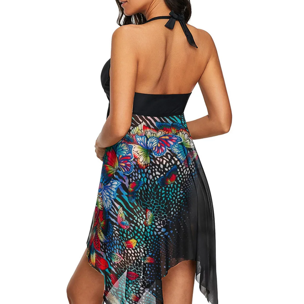 Женский пляжный сексуальный летний комплект бикини на бретельках с принтом