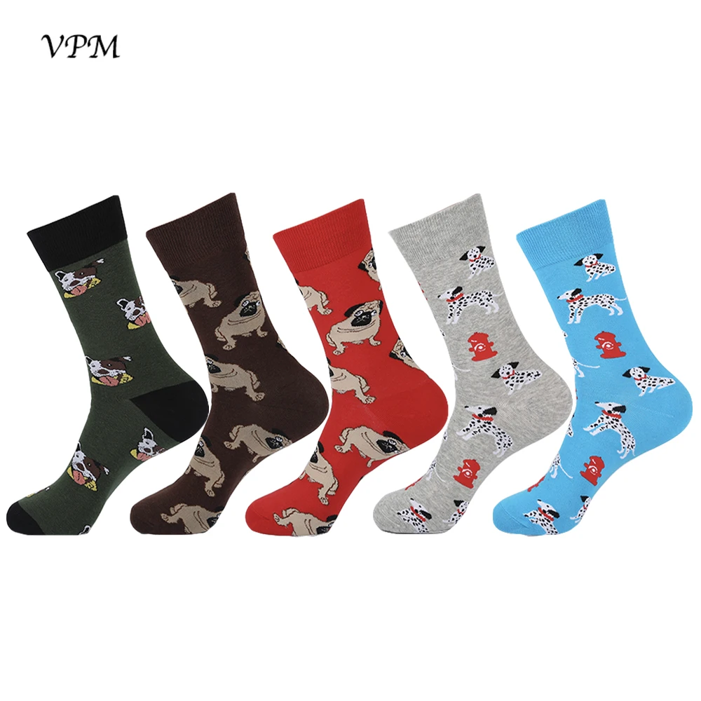 VPM, 5 пар/партия, цветные мужские носки, новинка, чужеродные животные, кактус, флаг, хлопок, искусство, забавное, счастливое, Harajuku, хип-хоп, теплые для мужчин - Цвет: V74-28