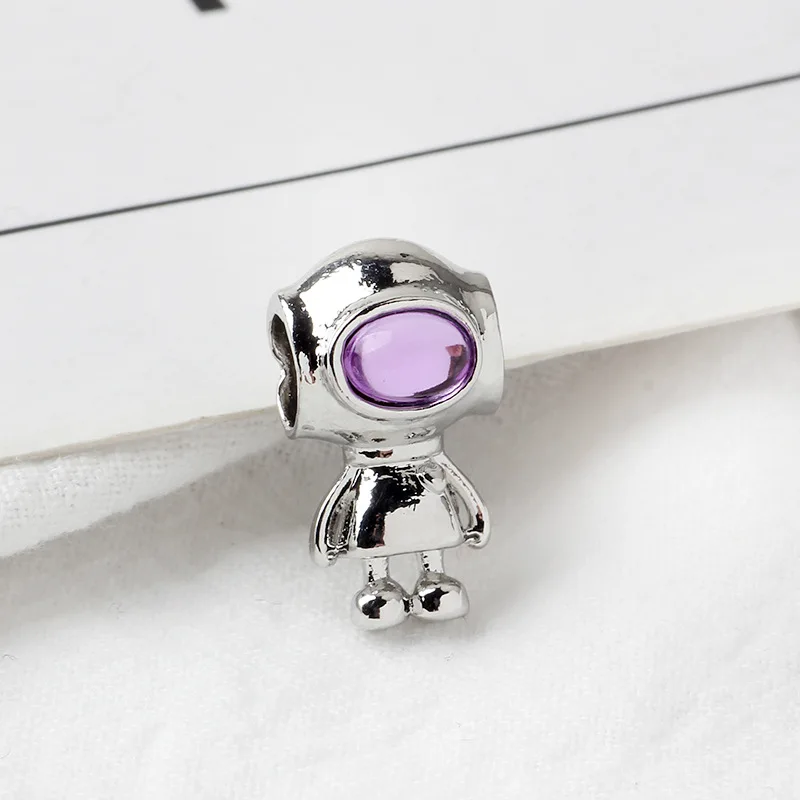 purple astronaut Новое оригинальное серебряное розовое золото сплав бисера Кристалл робот Шарм Fit Pandora браслет ожерелье DIY женские ювелирные изделия - Цвет: purple astronaut