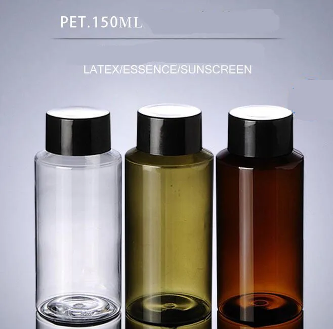

1000pcs/lot 150ml Amber Green Clear PET Plastic Cream Skin Care Bottles For Shampoo Black Screw Cap Makeup Water Oil Bottle
