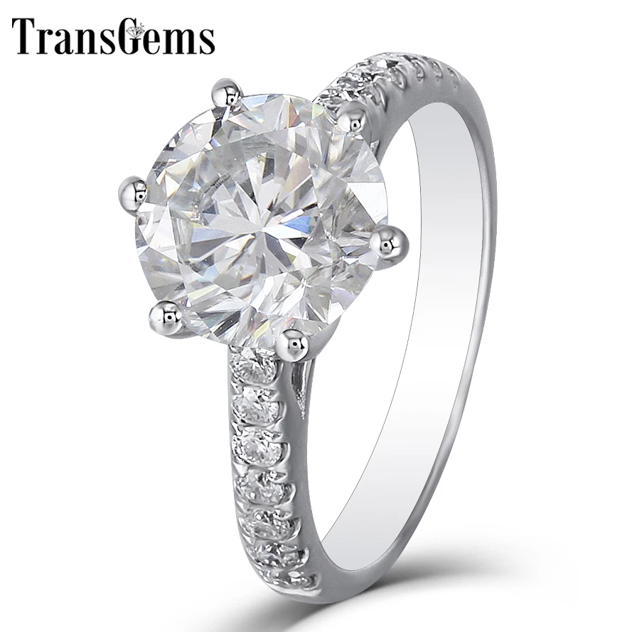 Женское Обручальное Кольцо Transgems 3 карата FG цвет Moissanite Настоящее 14 к белое золото