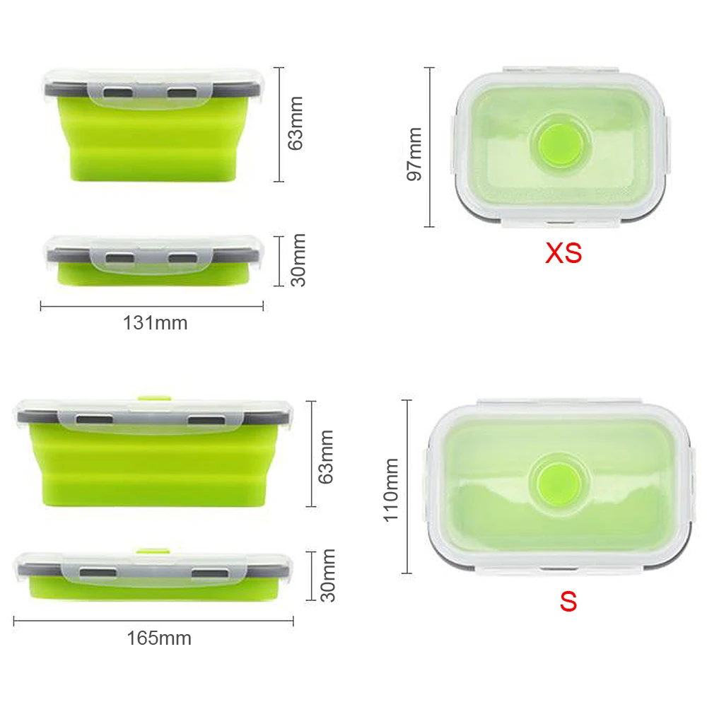 4 шт./лот силиконовый прямоугольный Ланч бокс складной Бенто Складной пищевой