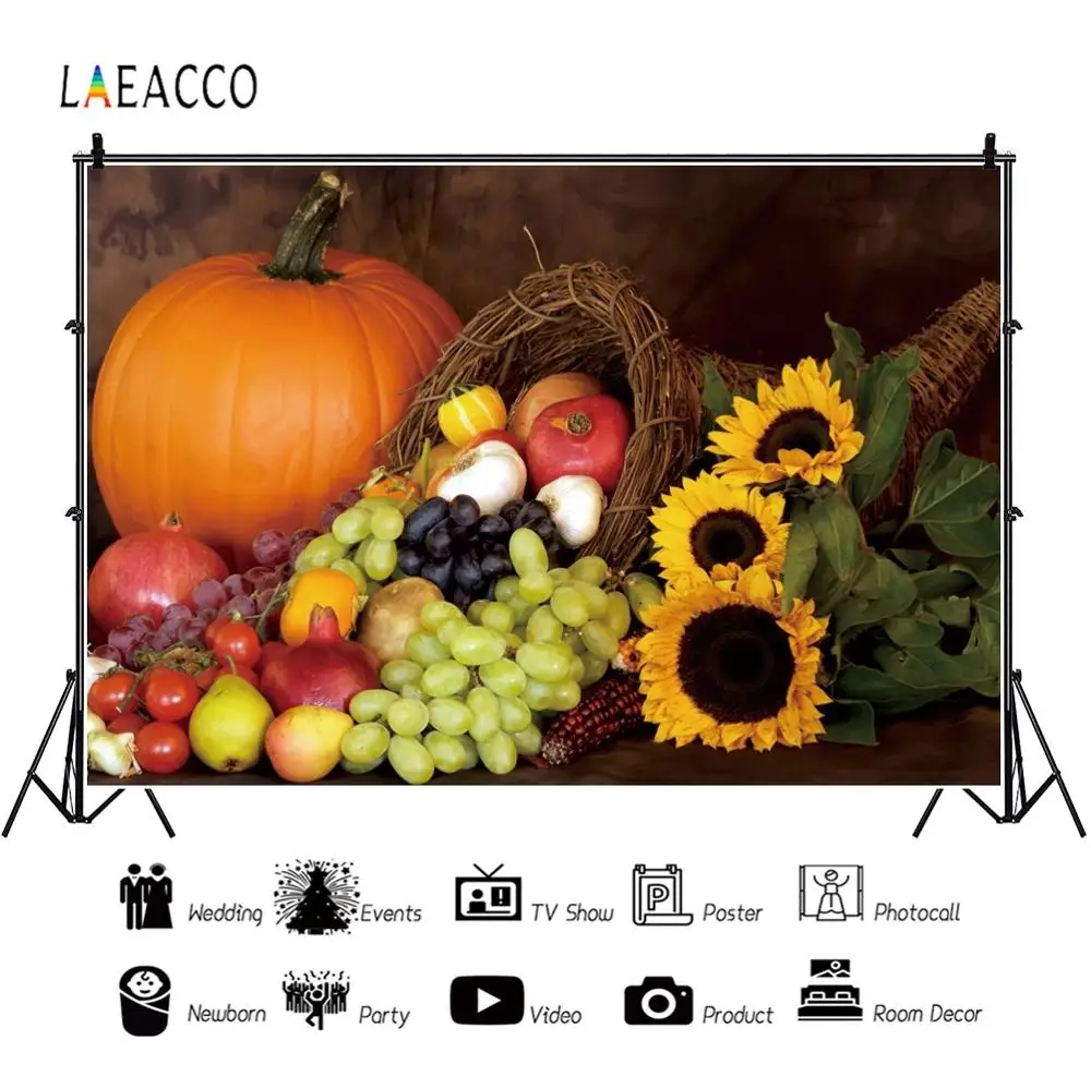 Laeacco Тыква виноград подсолнухи корзина Детский День благодарения фото фон на