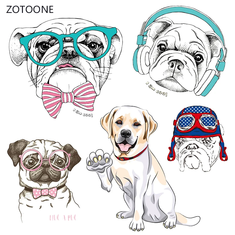 

ZOTOONE Cute Dog Stripes Iron on Transfer Patches on Clothing Diy Patch Heat Transfer for Clothes Decoration Stickers Kid Gift G