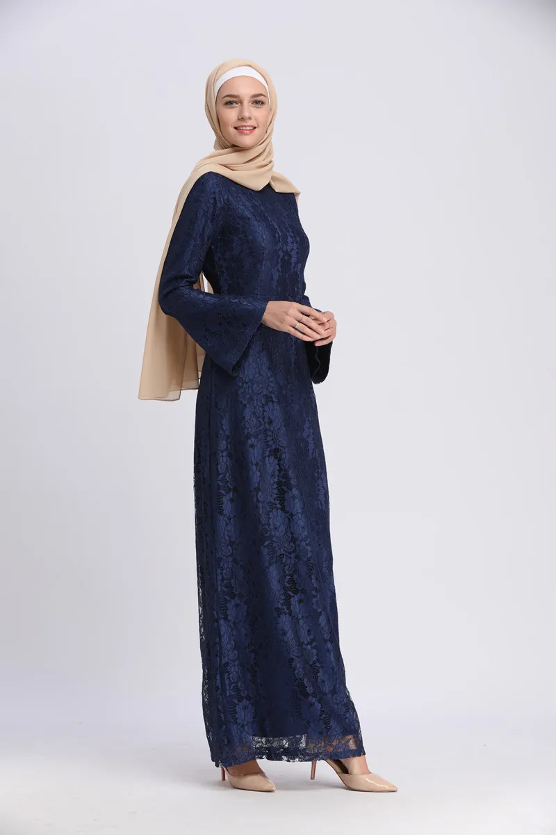 Элегантное мусульманское кружевное платье-футляр abaya, макси, кардиган с расклешенными рукавами, длинные халаты, туника, мусульманская одежда