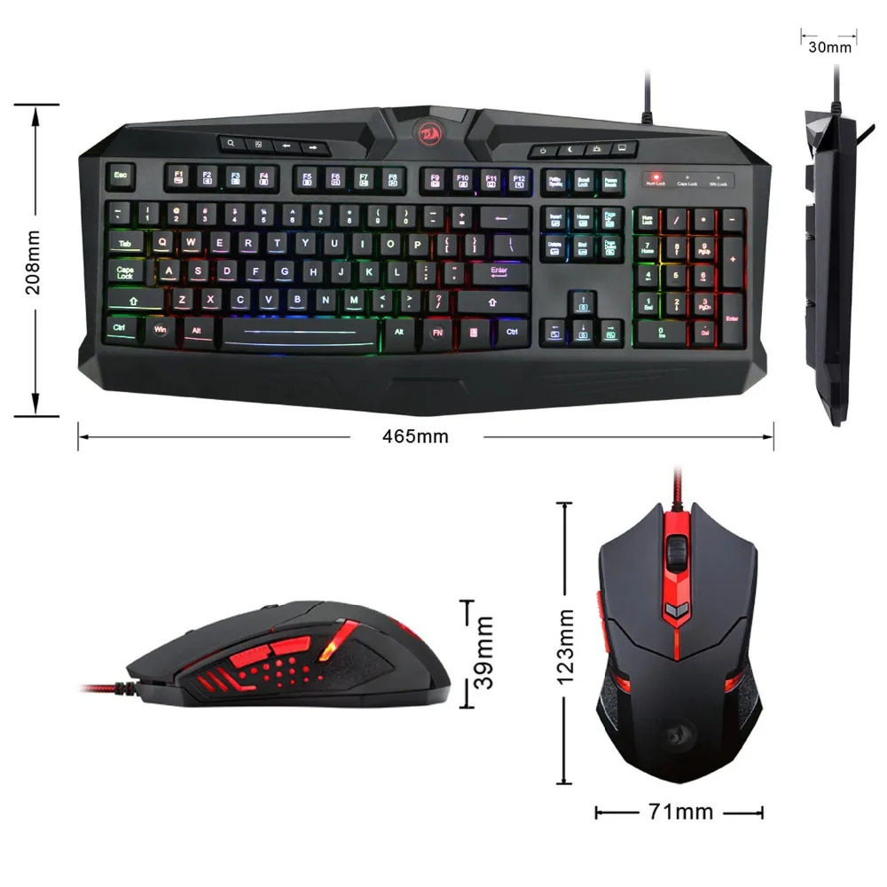 Игровая мышь Клавиатура Combo S101 RGB светодиодный подсветка клавиатуры и мыши набор