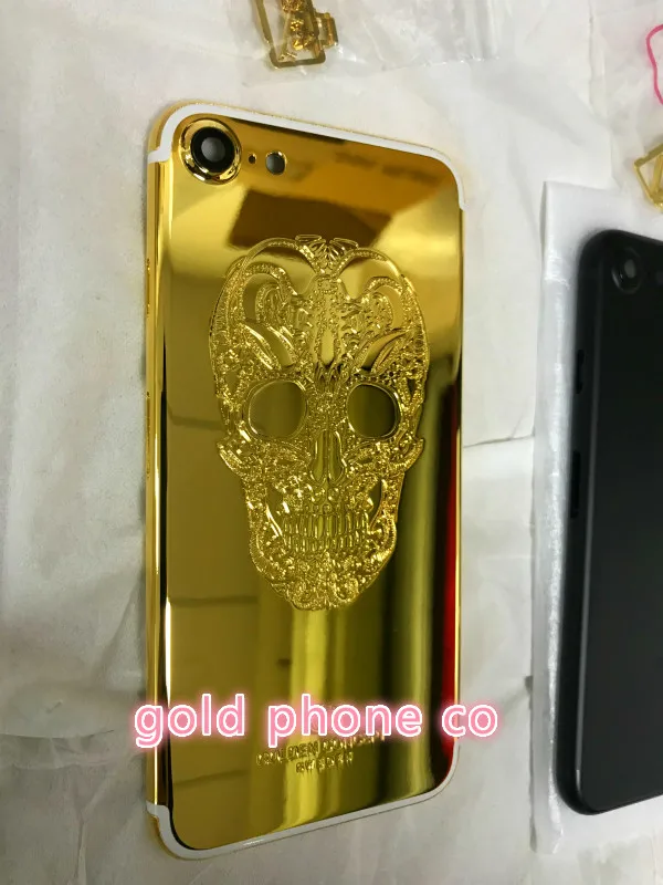 Для iphone7 plus череп дизайн реального Золотой корпус замена задняя крышка батарейного отсека с золотым логотипом и золотыми пуговицами