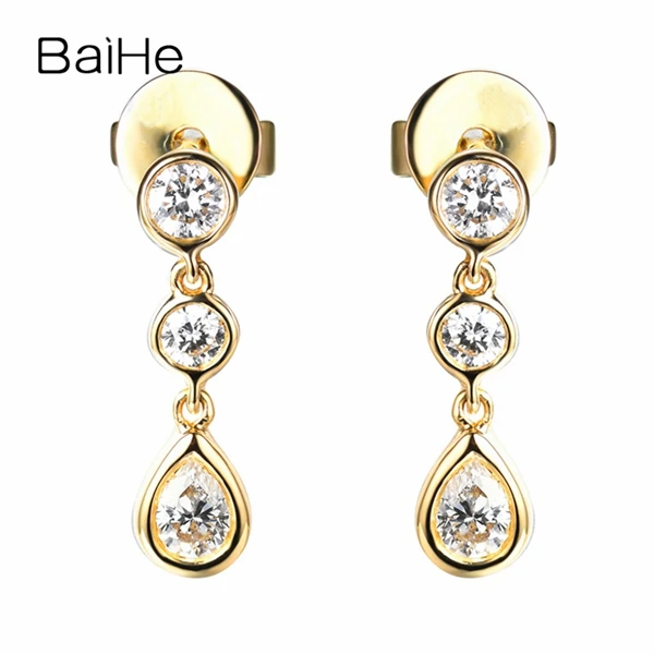 BAIHE Solid 14 K желтое золото(AU585) около 0.30ct F-G/SI натуральные бриллианты свадебные женские модный подарок для ювелирных изделий серьги