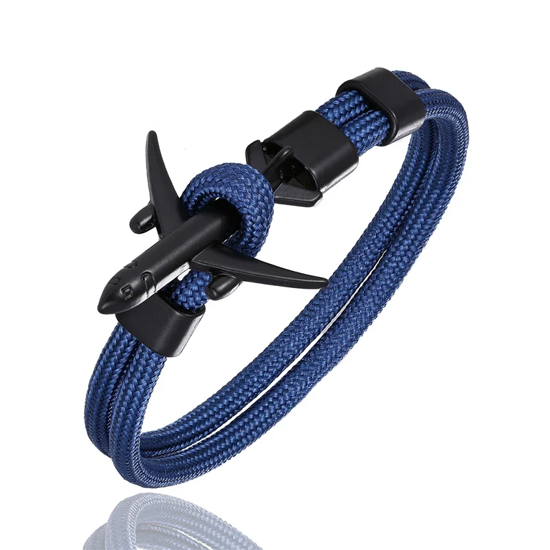 Black Dark Blue Очаровательный мужской браслет с якорем и самолетом для женщин, браслеты дружбы на цепочке, Женские Ювелирные изделия для пары, подарок для мужчин, новинка - Окраска металла: Black Dark Blue