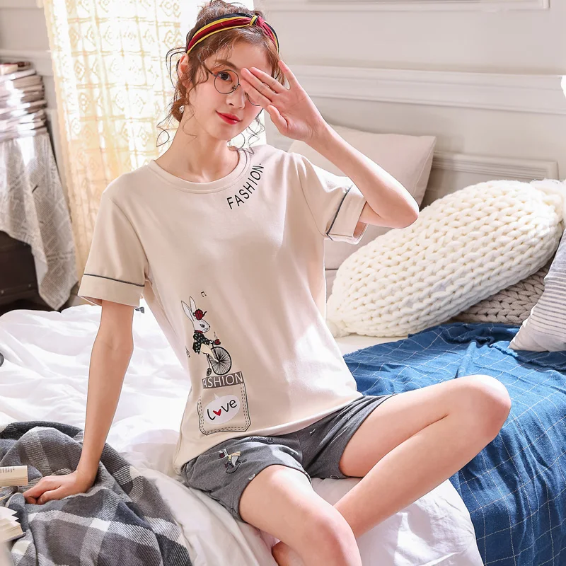 

Summer Men Pyjamas Short Sleeve Cotton Casual Couple Cartoon Pajama Set Sleepwear Suit Big Size M-3XL Homewear Lingerie Pyjama