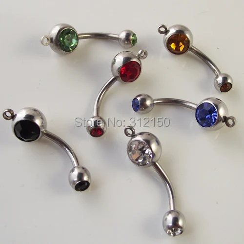 Кольцо на пупок с двойным кристаллом и фианитом 50 шт.