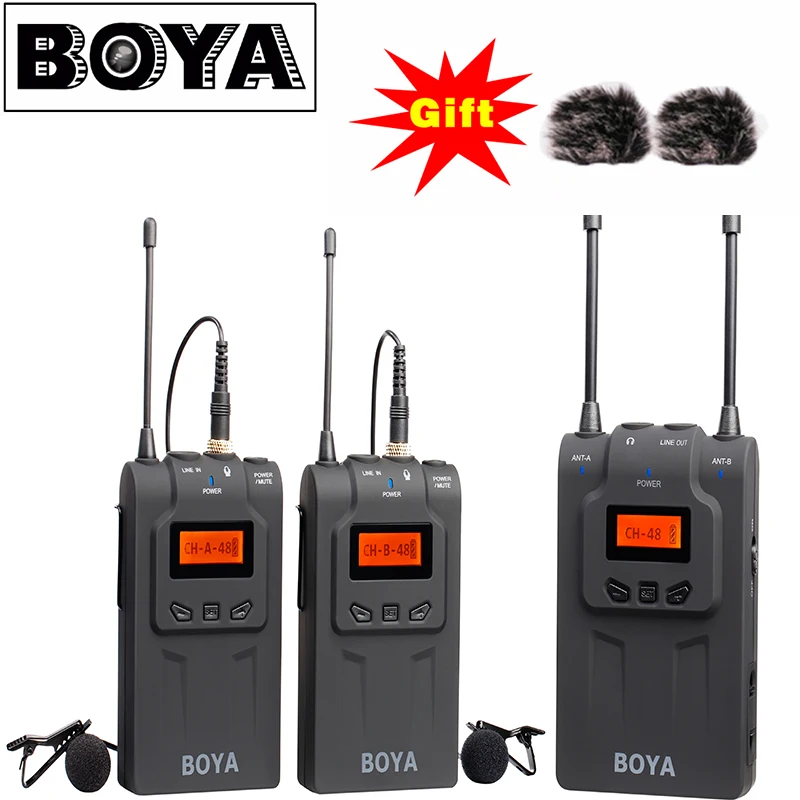Двойной беспроводной петличный микрофон BOYA BY WM8 UHF для интервью 2 передатчика 1