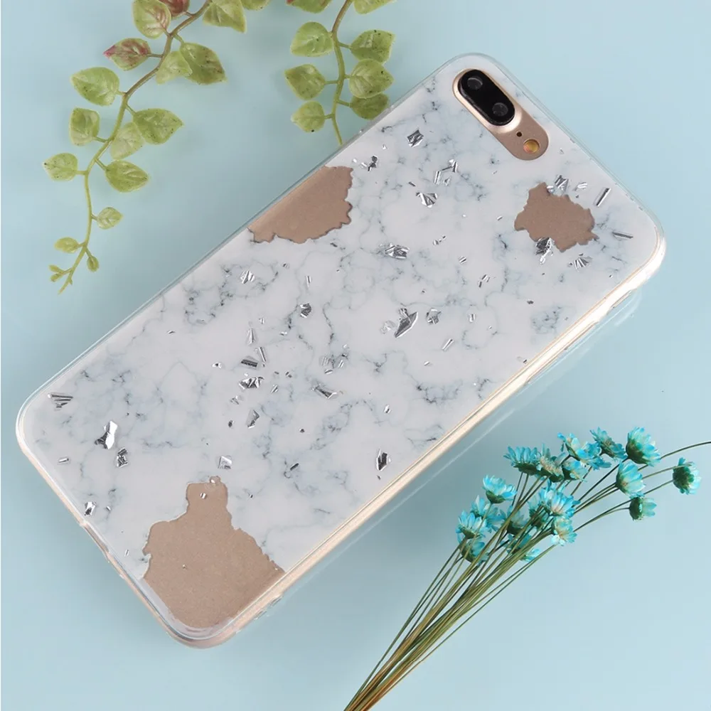 Чехол для телефона iPhone 8 Plus &amp 7 с мраморным узором и золотой фольгой защитная