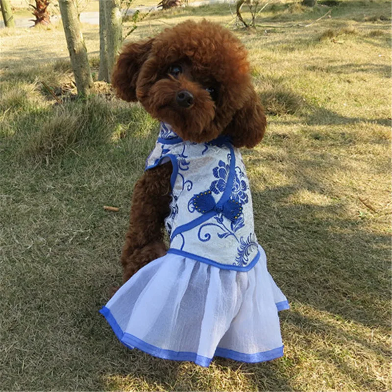 Китайский стиль маленькая одежда для кошек платья Костюмы продукты ткань