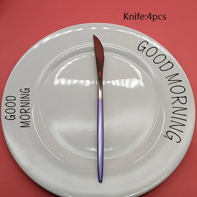 Knife 4pcs Горячая 4 шт. фиолетовый Серебряный столовая посуда 304 нож из нержавеющей стали вилка ложка палочки для еды Столовые приборы, для кухни посуда столовые приборы набор столовых приборов - Цвет: Knife 4pcs
