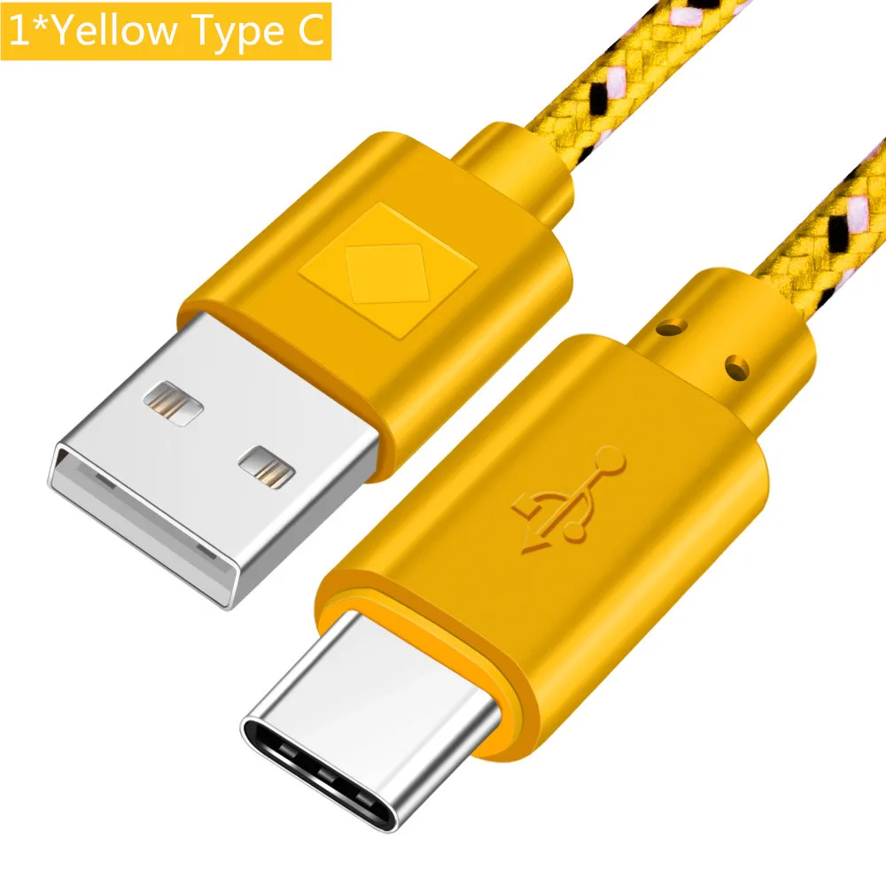 Кабель Micro usb type-C ROMICHW 1 м 2 м 3 м нейлоновый кабель для быстрой зарядки для samsung Xiaomi huawei LG Android Micro usb type-C USB шнур - Цвет: Yellow For Type C