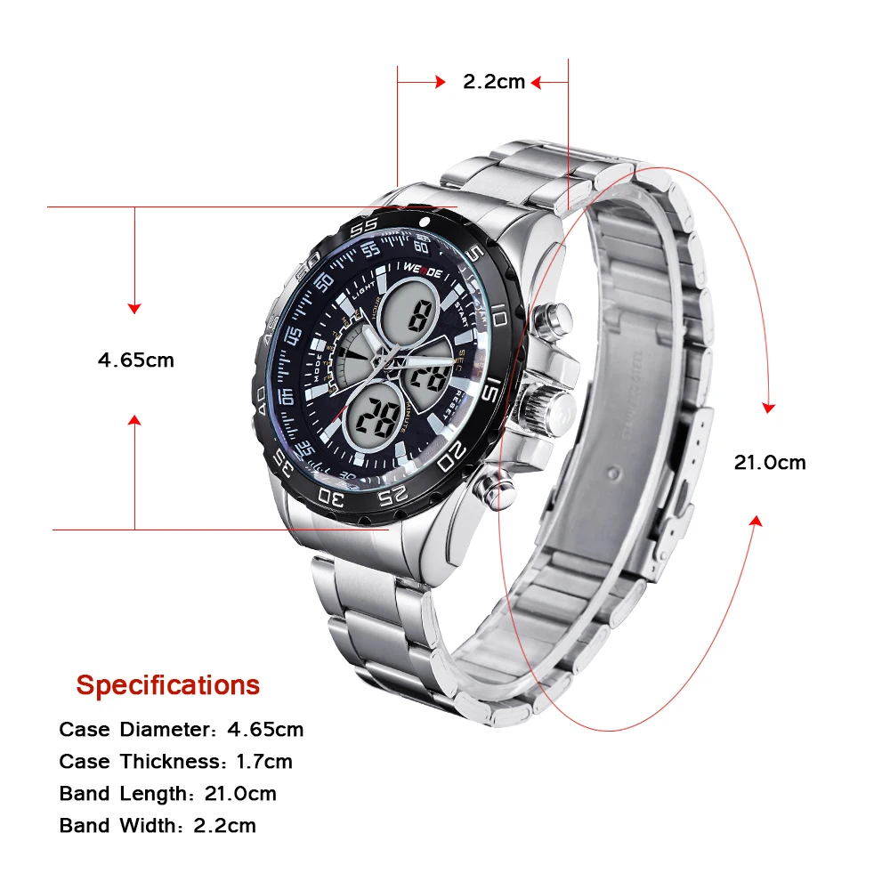 WEIDE натуральная кварцевые часы из нержавеющей стали Аналоговый Цифровой
