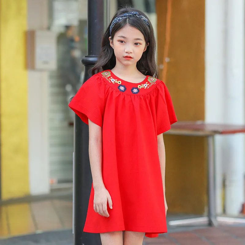 Летняя модная Длинная блузка с цветочной вышивкой для девочек-подростков 4-14 лет