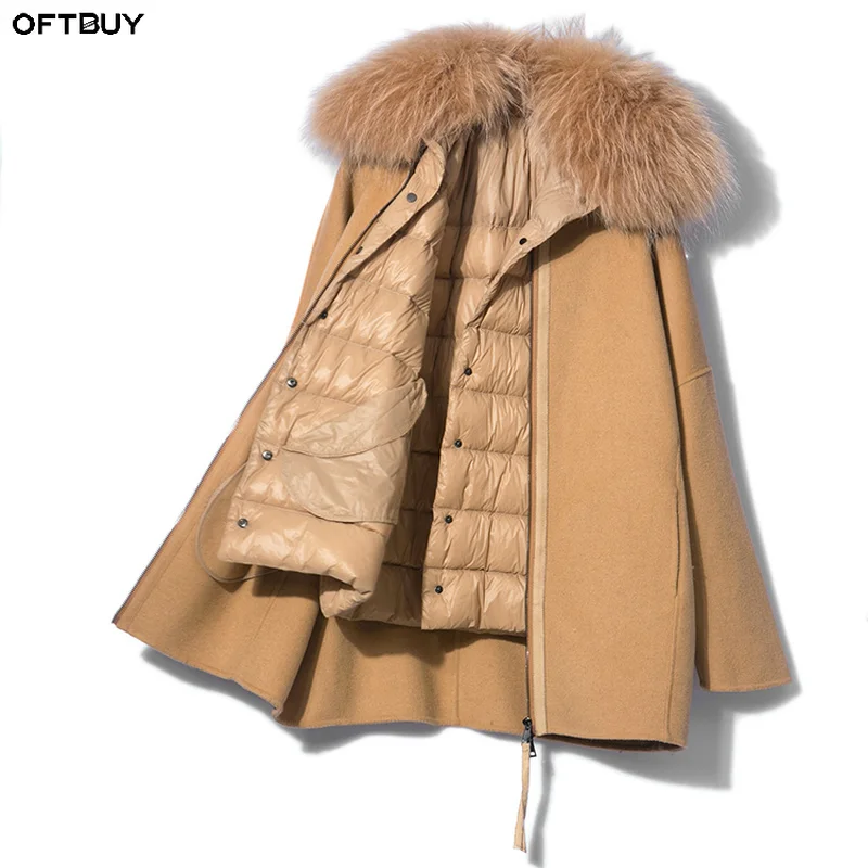 Oftbuy 2018 зимняя куртка Для женщин натуральным мехом пальто парка натуральный мех